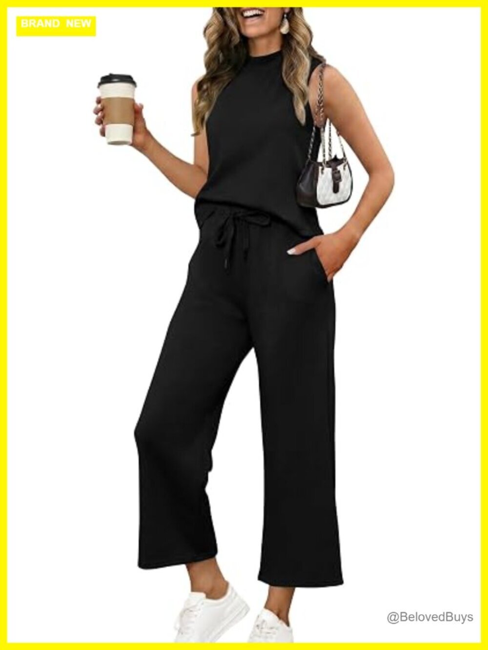 2 Piece Lounge Set Mock Neck Top Wide Leg Crop Pants Summer Outfits Travel
